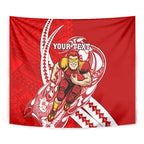 Personalized Gold Coast Suns Tapestry Polynesian Tribal Sun Mascot With Hibiscus Floral Art