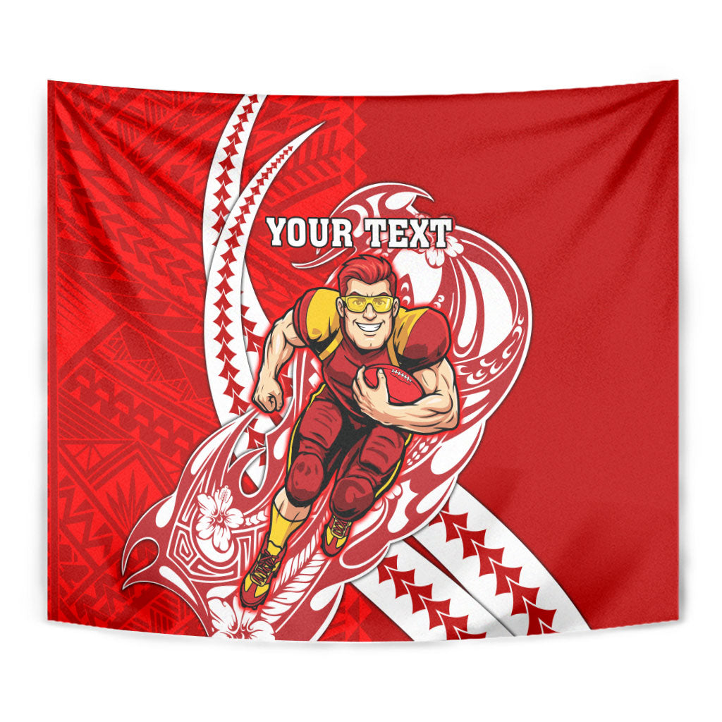 Personalized Gold Coast Suns Tapestry Polynesian Tribal Sun Mascot With Hibiscus Floral Art