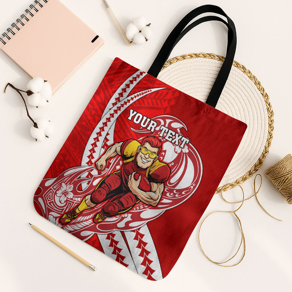 Personalized Gold Coast Suns Tote Bag Polynesian Tribal Sun Mascot With Hibiscus Floral Art
