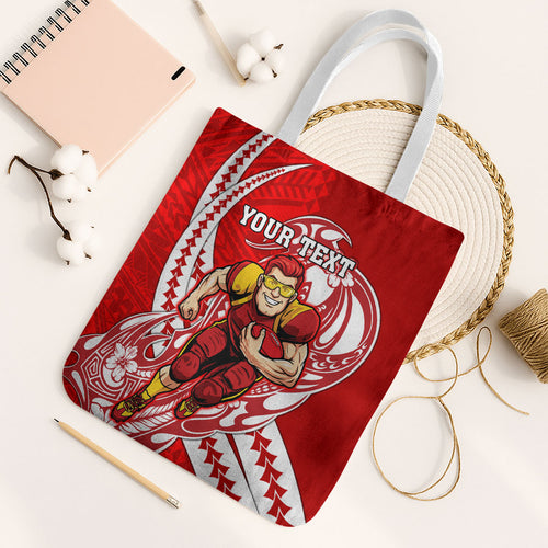 Personalized Gold Coast Suns Tote Bag Polynesian Tribal Sun Mascot With Hibiscus Floral Art