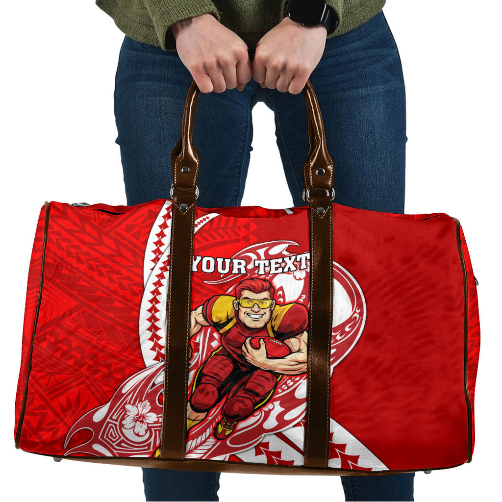 Personalized Gold Coast Suns Travel Bag Polynesian Tribal Sun Mascot With Hibiscus Floral Art