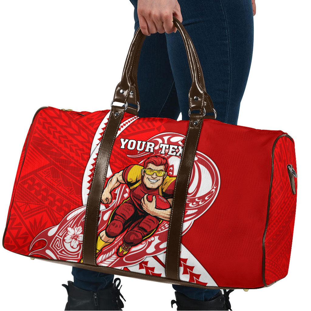 Personalized Gold Coast Suns Travel Bag Polynesian Tribal Sun Mascot With Hibiscus Floral Art