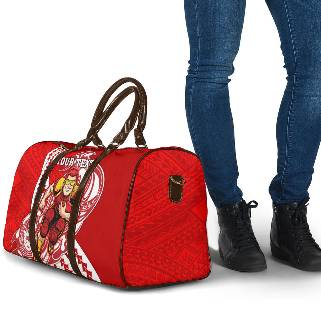 Personalized Gold Coast Suns Travel Bag Polynesian Tribal Sun Mascot With Hibiscus Floral Art