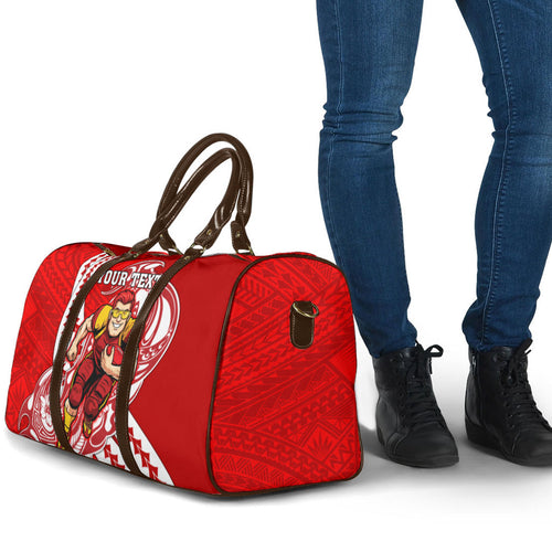 Personalized Gold Coast Suns Travel Bag Polynesian Tribal Sun Mascot With Hibiscus Floral Art