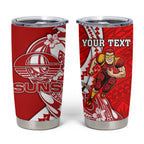 Personalized Gold Coast Suns Tumbler Cup Polynesian Tribal Sun Mascot With Hibiscus Floral Art