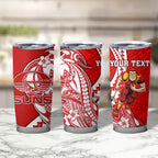 Personalized Gold Coast Suns Tumbler Cup Polynesian Tribal Sun Mascot With Hibiscus Floral Art