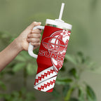 Personalized Gold Coast Suns Tumbler With Handle Polynesian Tribal Sun Mascot With Hibiscus Floral Art