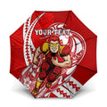 Personalized Gold Coast Suns Umbrella Polynesian Tribal Sun Mascot With Hibiscus Floral Art
