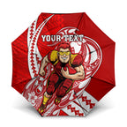 Personalized Gold Coast Suns Umbrella Polynesian Tribal Sun Mascot With Hibiscus Floral Art