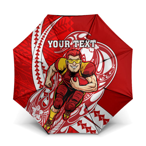 Personalized Gold Coast Suns Umbrella Polynesian Tribal Sun Mascot With Hibiscus Floral Art