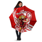 Personalized Gold Coast Suns Umbrella Polynesian Tribal Sun Mascot With Hibiscus Floral Art