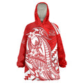Personalized Gold Coast Suns Wearable Blanket Hoodie Polynesian Tribal Sun Mascot With Hibiscus Floral Art