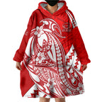 Personalized Gold Coast Suns Wearable Blanket Hoodie Polynesian Tribal Sun Mascot With Hibiscus Floral Art