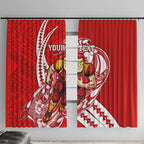 Personalized Gold Coast Suns Window Curtain Polynesian Tribal Sun Mascot With Hibiscus Floral Art