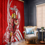 Personalized Gold Coast Suns Window Curtain Polynesian Tribal Sun Mascot With Hibiscus Floral Art
