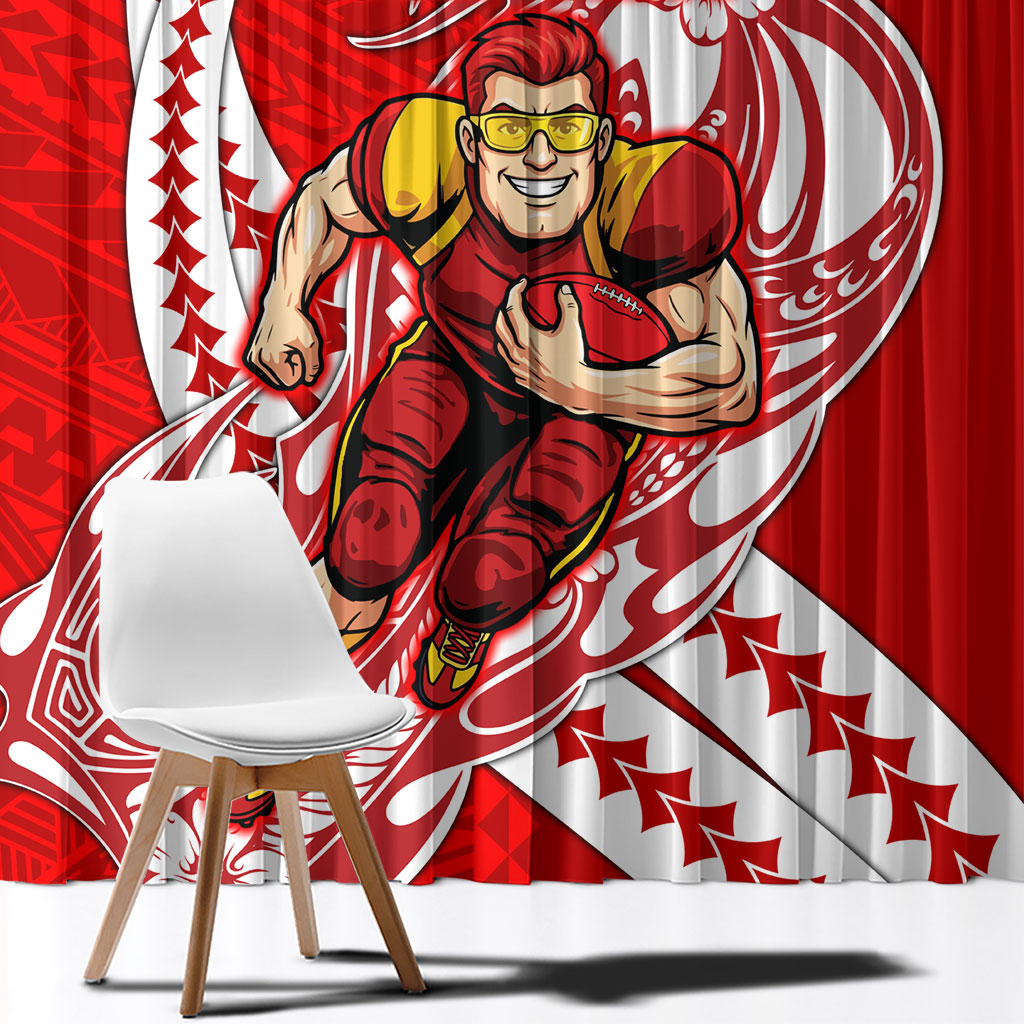 Personalized Gold Coast Suns Window Curtain Polynesian Tribal Sun Mascot With Hibiscus Floral Art