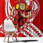 Personalized Gold Coast Suns Window Curtain Polynesian Tribal Sun Mascot With Hibiscus Floral Art