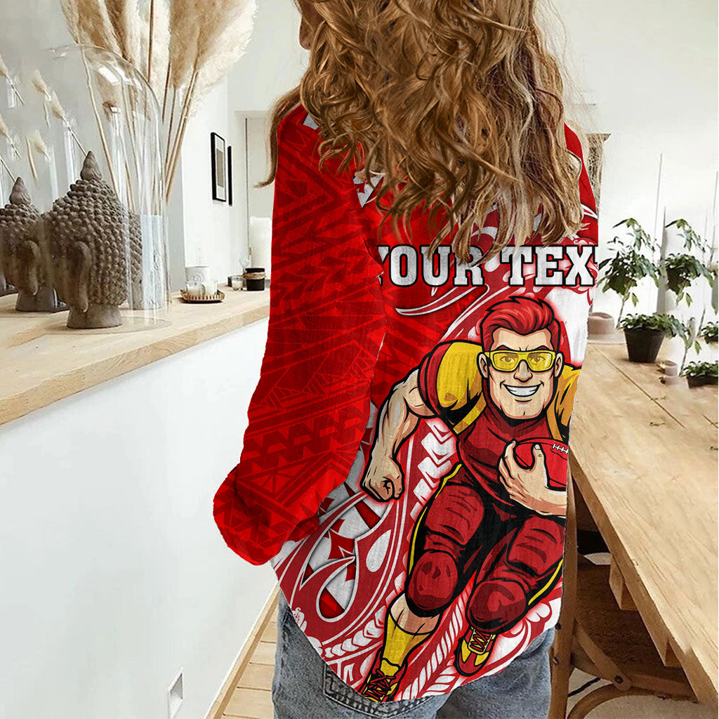 Personalized Gold Coast Suns Women Casual Shirt Polynesian Tribal Sun Mascot With Hibiscus Floral Art
