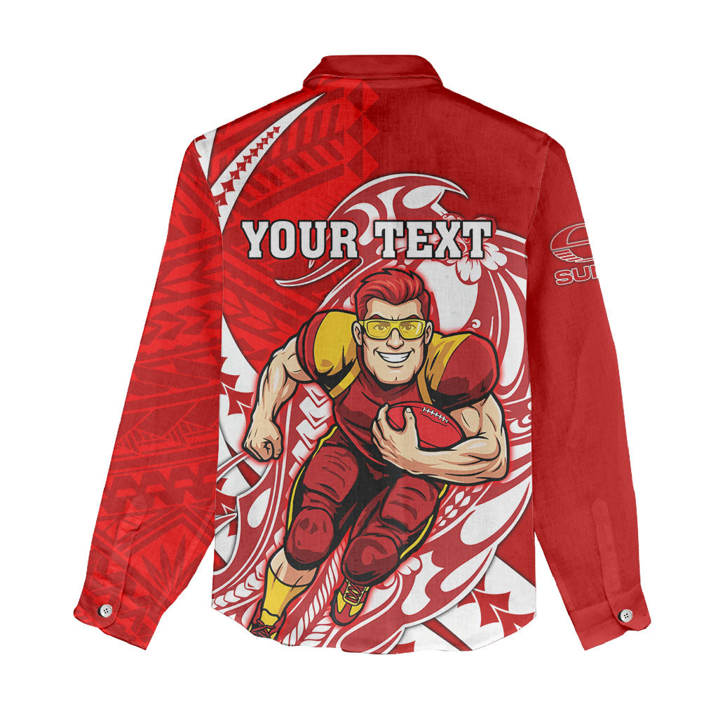 Personalized Gold Coast Suns Women Casual Shirt Polynesian Tribal Sun Mascot With Hibiscus Floral Art