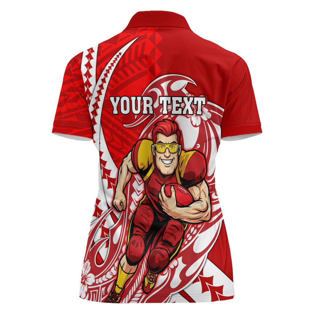Personalized Gold Coast Suns Women Polo Shirt Polynesian Tribal Sun Mascot With Hibiscus Floral Art