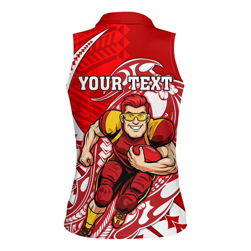 Personalized Gold Coast Suns Women Sleeveless Polo Shirt Polynesian Tribal Sun Mascot With Hibiscus Floral Art