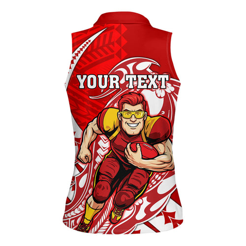 Personalized Gold Coast Suns Women Sleeveless Polo Shirt Polynesian Tribal Sun Mascot With Hibiscus Floral Art