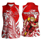 Personalized Gold Coast Suns Women Sleeveless Polo Shirt Polynesian Tribal Sun Mascot With Hibiscus Floral Art