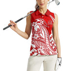 Personalized Gold Coast Suns Women Sleeveless Polo Shirt Polynesian Tribal Sun Mascot With Hibiscus Floral Art