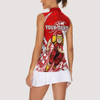 Personalized Gold Coast Suns Women Sleeveless Polo Shirt Polynesian Tribal Sun Mascot With Hibiscus Floral Art
