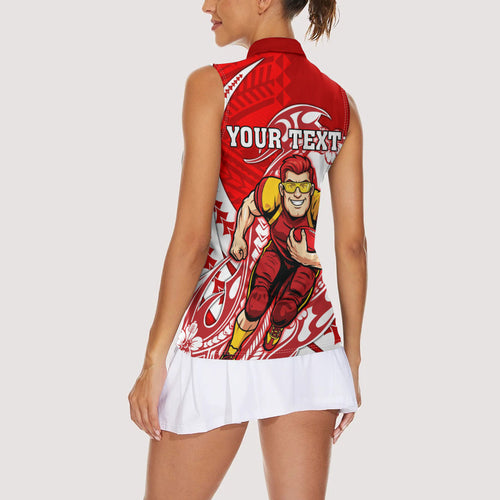 Personalized Gold Coast Suns Women Sleeveless Polo Shirt Polynesian Tribal Sun Mascot With Hibiscus Floral Art