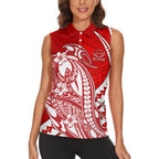 Personalized Gold Coast Suns Women Sleeveless Polo Shirt Polynesian Tribal Sun Mascot With Hibiscus Floral Art