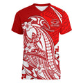 Personalized Gold Coast Suns Women V-Neck T-Shirt Polynesian Tribal Sun Mascot With Hibiscus Floral Art