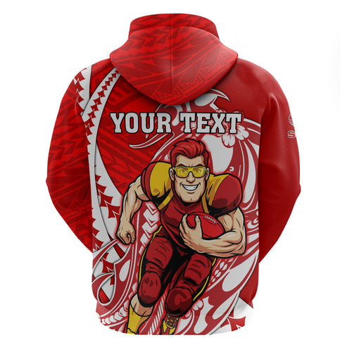 Personalized Gold Coast Suns Zip Hoodie Polynesian Tribal Sun Mascot With Hibiscus Floral Art