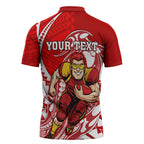 Personalized Gold Coast Suns Zipper Polo Shirt Polynesian Tribal Sun Mascot With Hibiscus Floral Art