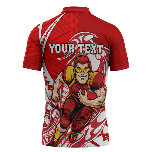 Personalized Gold Coast Suns Zipper Polo Shirt Polynesian Tribal Sun Mascot With Hibiscus Floral Art