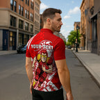 Personalized Gold Coast Suns Zipper Polo Shirt Polynesian Tribal Sun Mascot With Hibiscus Floral Art