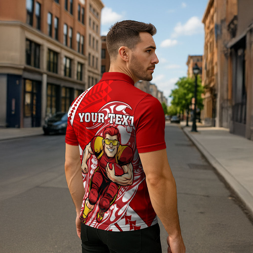 Personalized Gold Coast Suns Zipper Polo Shirt Polynesian Tribal Sun Mascot With Hibiscus Floral Art