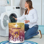 Personalized Brisbane Broncos Laundry Basket Y2K Grunge Aesthetic With Cyber Flames and Starburst Graphics