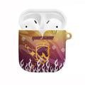 Personalized Brisbane Broncos AirPods Case Y2K Grunge Aesthetic With Cyber Flames and Starburst Graphics