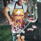 Personalized Brisbane Broncos Apron Y2K Grunge Aesthetic With Cyber Flames and Starburst Graphics