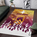 Personalized Brisbane Broncos Area Rug Y2K Grunge Aesthetic With Cyber Flames and Starburst Graphics