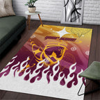 Personalized Brisbane Broncos Area Rug Y2K Grunge Aesthetic With Cyber Flames and Starburst Graphics