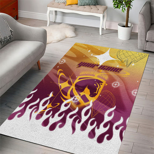 Personalized Brisbane Broncos Area Rug Y2K Grunge Aesthetic With Cyber Flames and Starburst Graphics