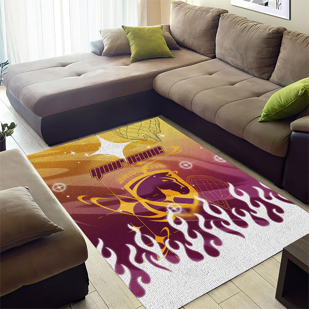 Personalized Brisbane Broncos Area Rug Y2K Grunge Aesthetic With Cyber Flames and Starburst Graphics