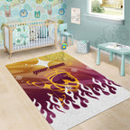 Personalized Brisbane Broncos Area Rug Y2K Grunge Aesthetic With Cyber Flames and Starburst Graphics