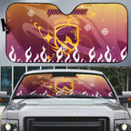 Personalized Brisbane Broncos Auto Sun Shade Y2K Grunge Aesthetic With Cyber Flames and Starburst Graphics