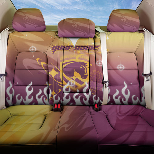 Personalized Brisbane Broncos Back Car Seat Cover Y2K Grunge Aesthetic With Cyber Flames and Starburst Graphics