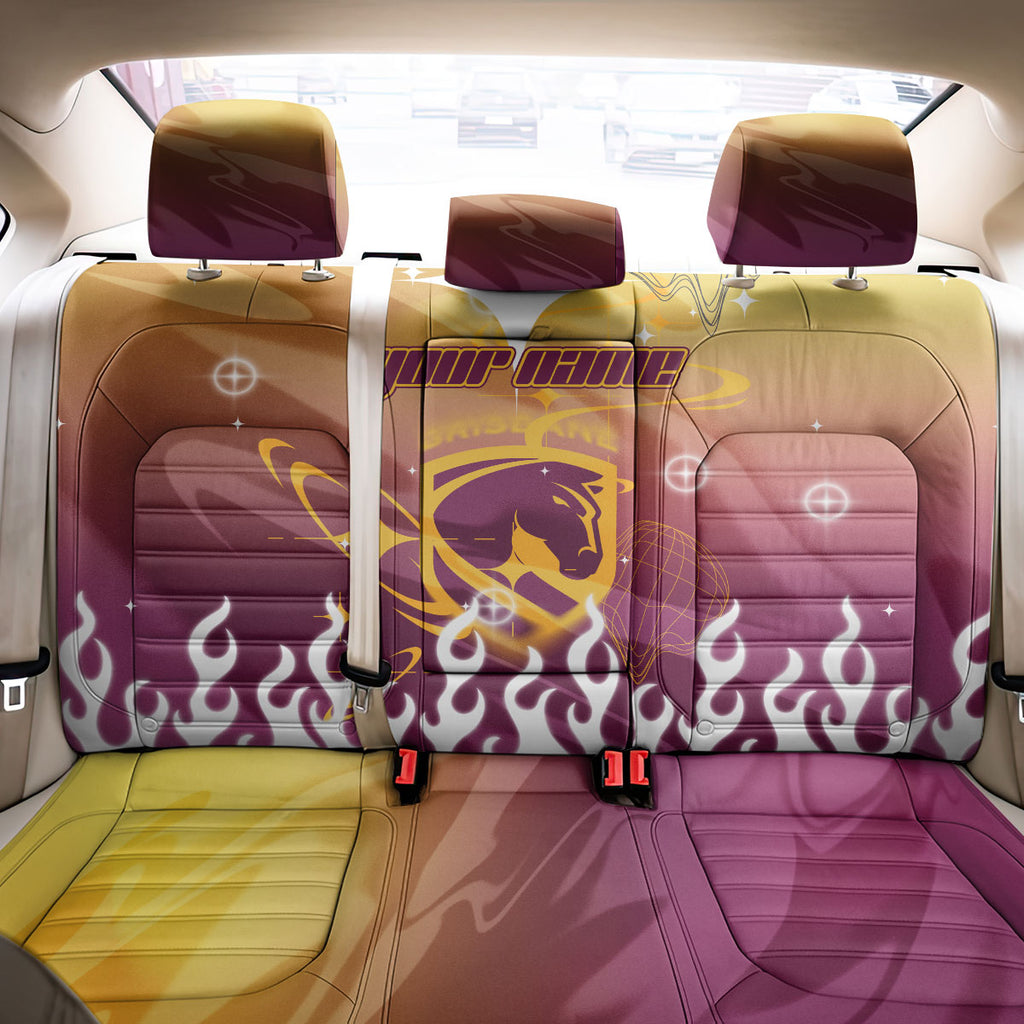 Personalized Brisbane Broncos Back Car Seat Cover Y2K Grunge Aesthetic With Cyber Flames and Starburst Graphics