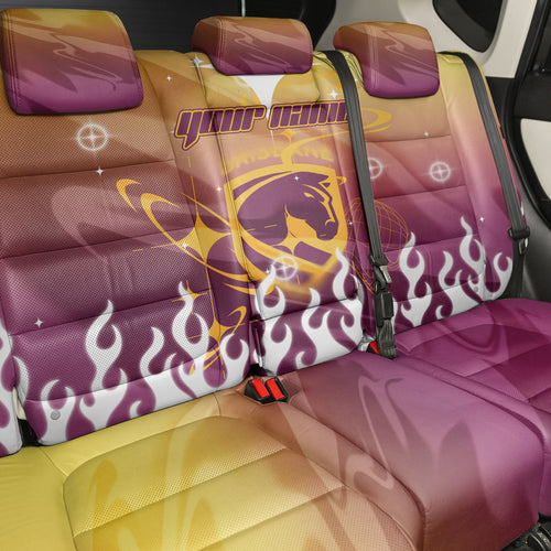 Personalized Brisbane Broncos Back Car Seat Cover Y2K Grunge Aesthetic With Cyber Flames and Starburst Graphics