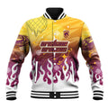 Personalized Brisbane Broncos Baseball Jacket Y2K Grunge Aesthetic With Cyber Flames and Starburst Graphics